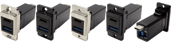 Dual USB-C and USB 3.0 A to B DualSLIM metal feedthrough socket CP30734M...