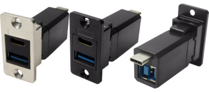 Dual USB-C and USB 3.0 A to B metal feedthrough socket CP30634MX1, CP30634MB