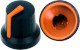 Black K87MBR push fit rotary control knob with orange marker. 6 mm spline shaft CL170843CR