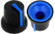 Black K87MBR push fit rotary control knob with blue marker. 6 mm spline shaft CL170846CR
