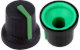 Black K87MBR push fit rotary control knob with green marker. 6 mm D shaft CL170852BR