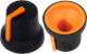 Black K87MBR push fit rotary control knob with orange marker. 6 mm D shaft CL170854BR