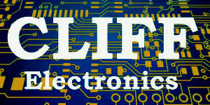 CLIFF Electronics logo with a dark blue and gold background