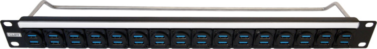 1U panel loaded with dual USB-3 A feedthrough connectors