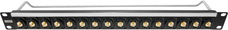 1U panel loaded with RP-SMA feedthrough connectors